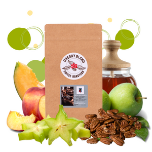 Papua New Guinea coffee, honey, green apples, starfruit,  peach, pecan, and melon! 