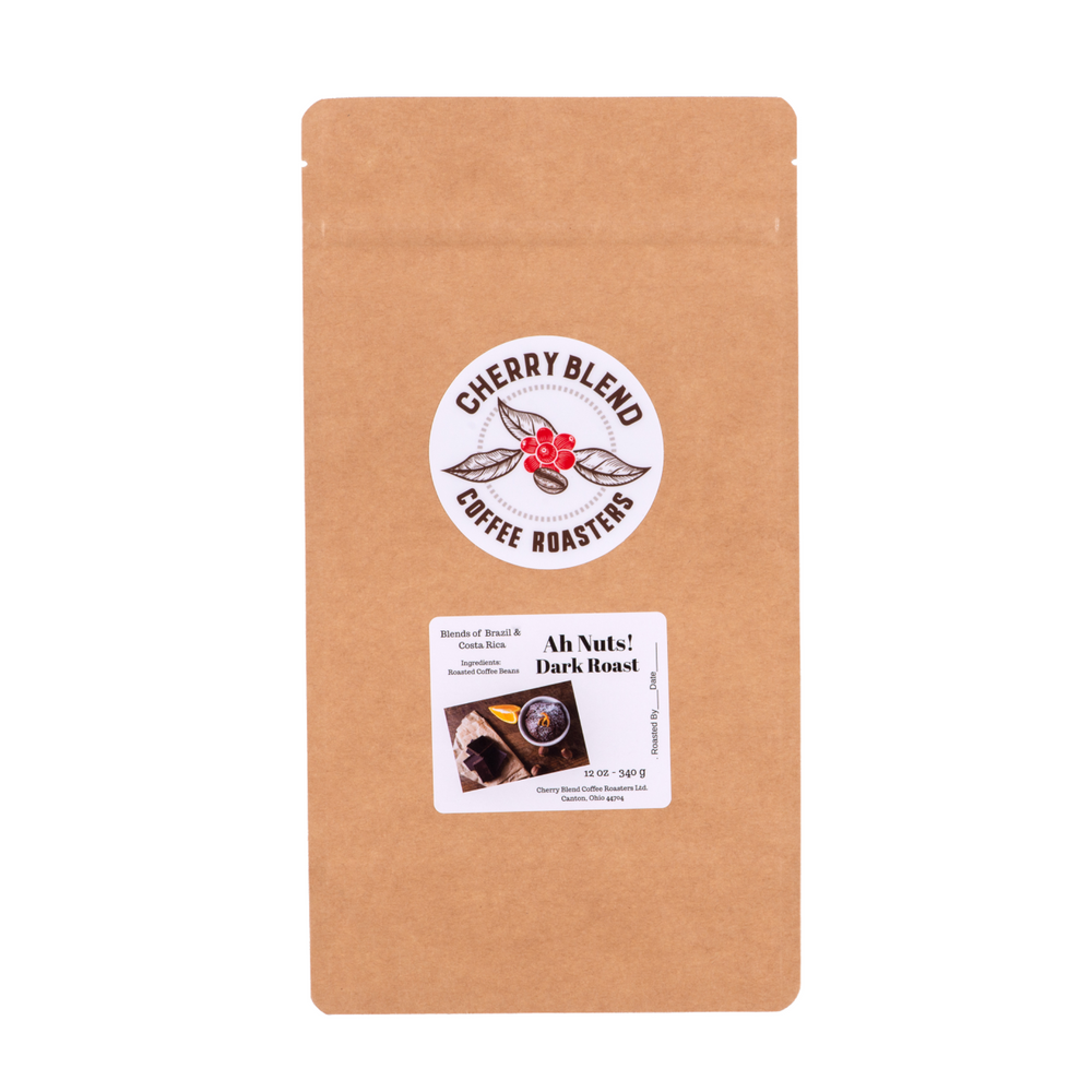 A single bag of Ah Nuts Dark Roast 
