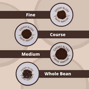 The available grind options are fine,, course, medium, k cup, pour over, and whole bean!